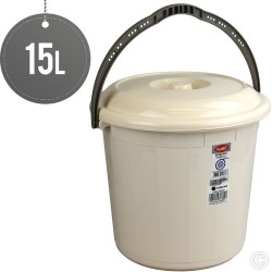 Plastic Bucket With Lid 15L Cream
