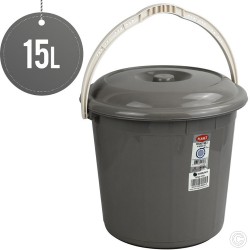 Plastic Bucket With Lid 15L Grey