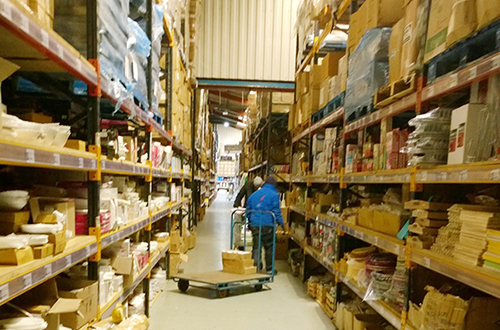 Warehouse aisle prepared for order fulfilment